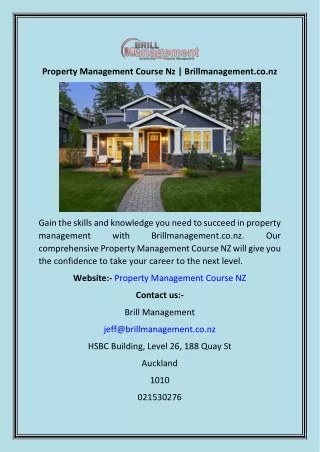 Property Management Course Nz  Brillmanagement.co.nz