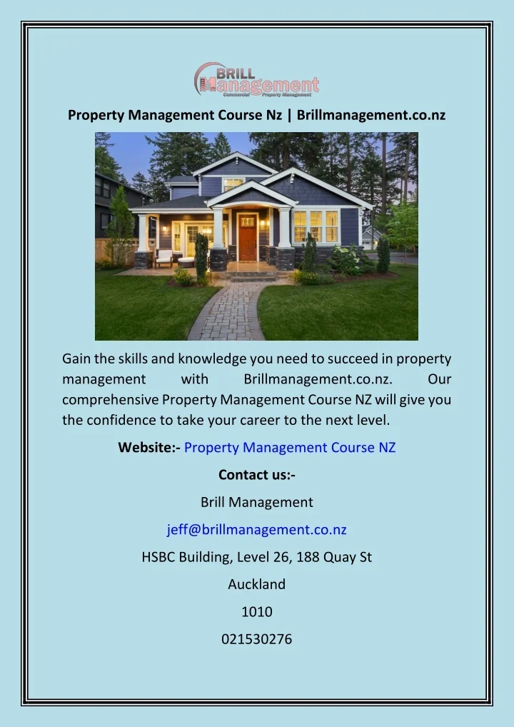 PPT Property Management Course Nz Brillmanagement.co.nz PowerPoint