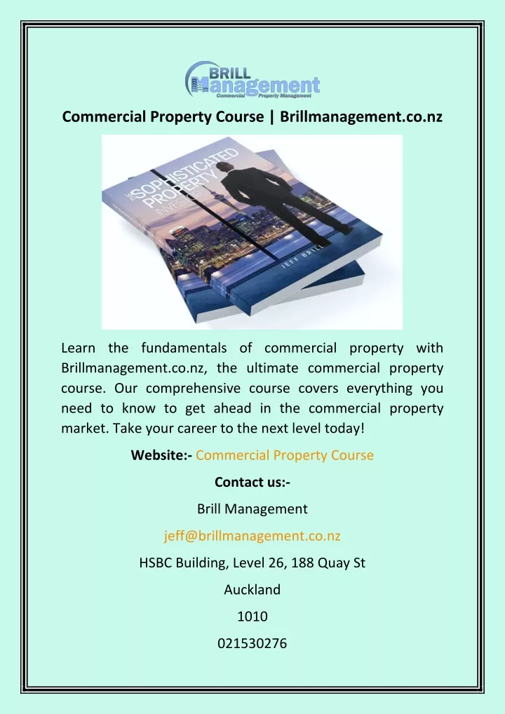 commercial property course brillmanagement co nz