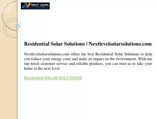 Residential Solar Solutions  Nextlevelsolarsolutions.com