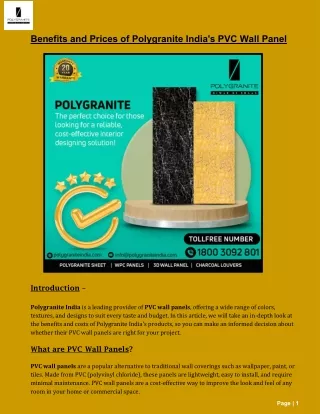 Benefits and Prices of Polygranite India's PVC Wall Panel