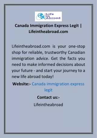 Canada Immigration Express Legit  Lifeintheabroad