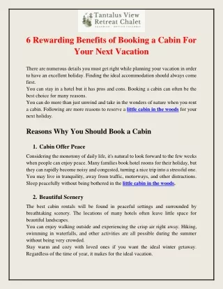 6 Rewarding Benefits of Booking a Cabin For Your Next Vacation