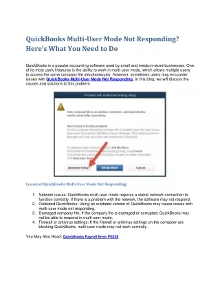 quickbooks multi user mode not responding here