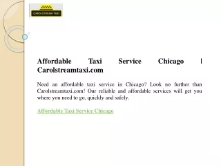 Affordable Taxi Service Chicago  Carolstreamtaxi.com