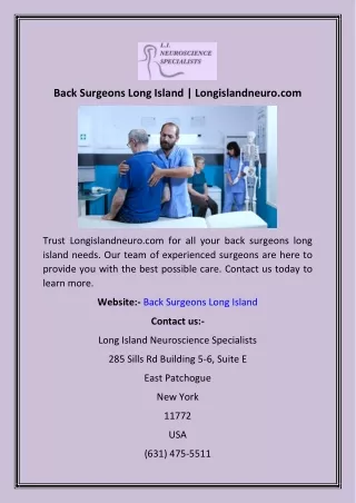 Back Surgeons Long Island  Longislandneuro