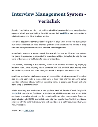 Interview Management System -  VeriKlick