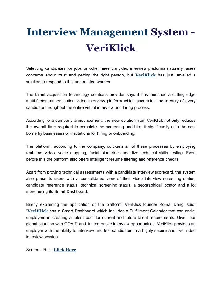 interview management system veriklick