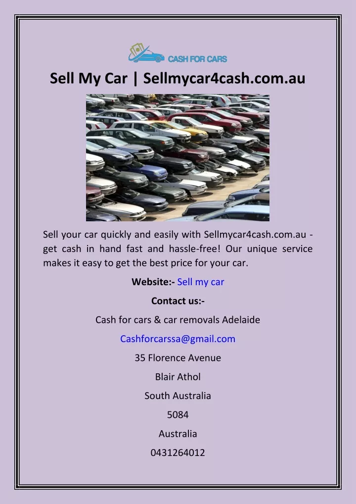 sell my car sellmycar4cash com au