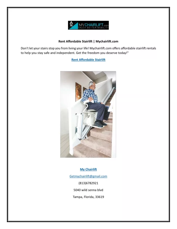 rent affordable stairlift mychairlift com