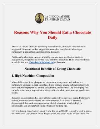 Reasons Why You Should Eat a Chocolate Daily