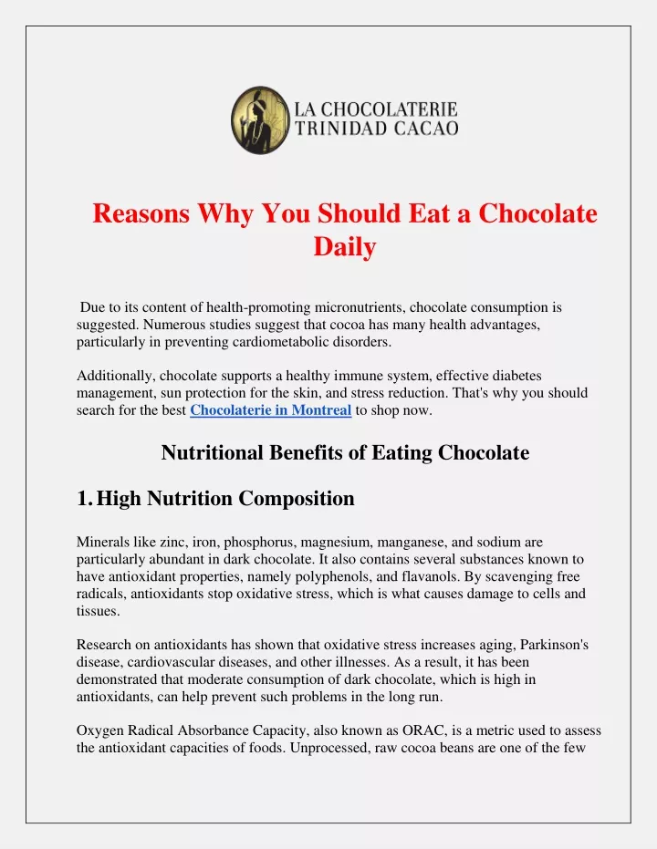 reasons why you should eat a chocolate daily