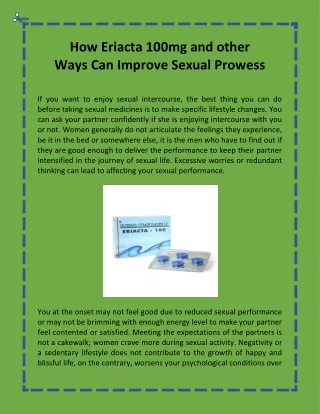 How Eriacta 100mg and other Ways Can Improve Sexual Prowess