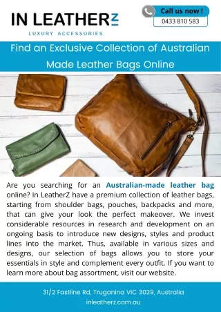 Find an Exclusive Collection of Australian Made Leather Bags Online
