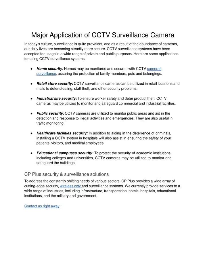 major application of cctv surveillance camera