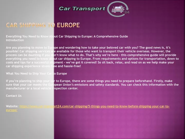 car shipping to europe