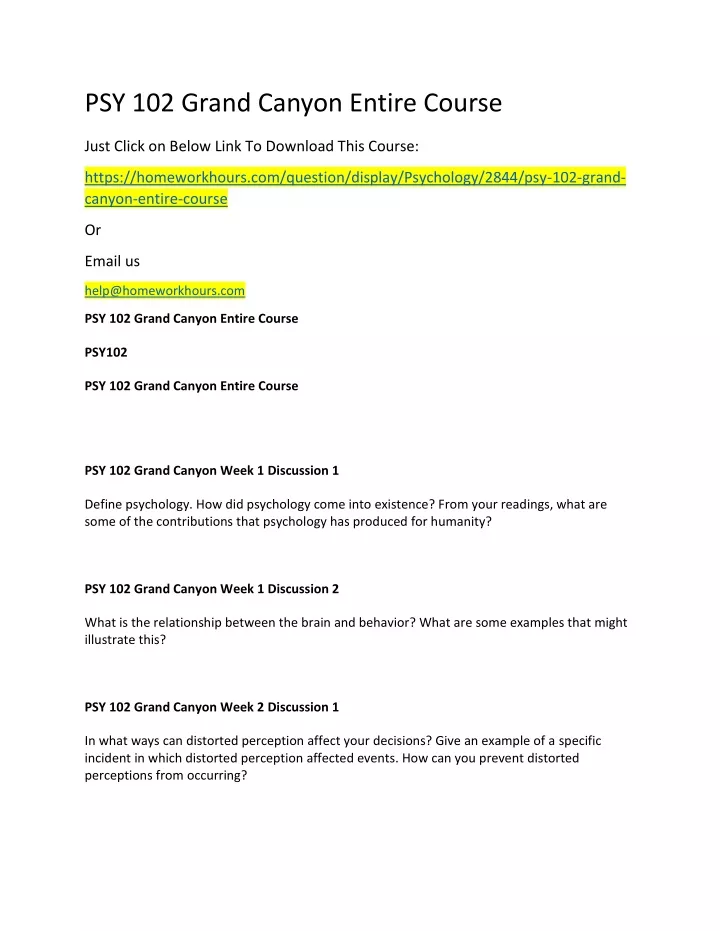 psy 102 grand canyon entire course