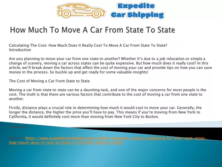 how much to move a car from state to state