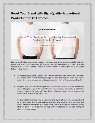 Boost Your Brand with High-Quality Promotional Products from GTI Promos