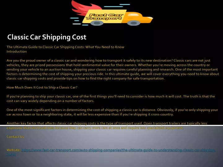 classic car shipping cost