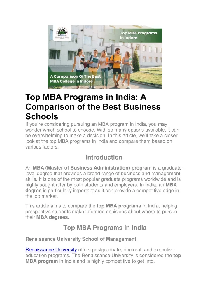 top mba programs in india a comparison
