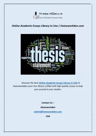 Online Academic Essays Library In Usa | Homeworkden.com