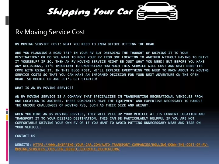 rv moving service cost