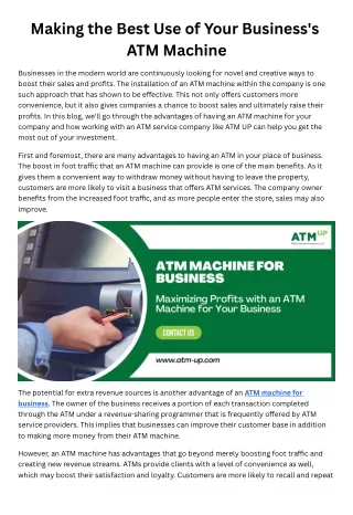 Making the Best Use of Your Business's ATM Machine