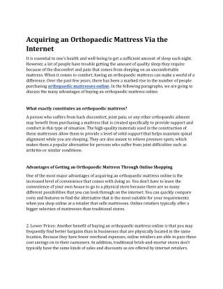 Acquiring an Orthopaedic Mattress Via the Internet