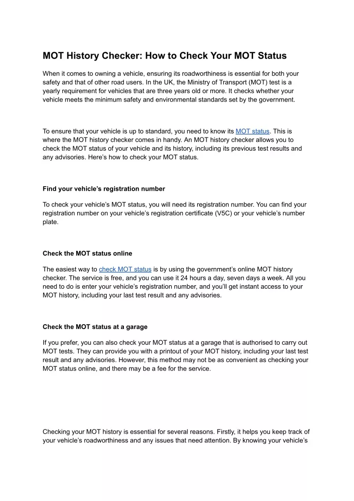 mot history checker how to check your mot status