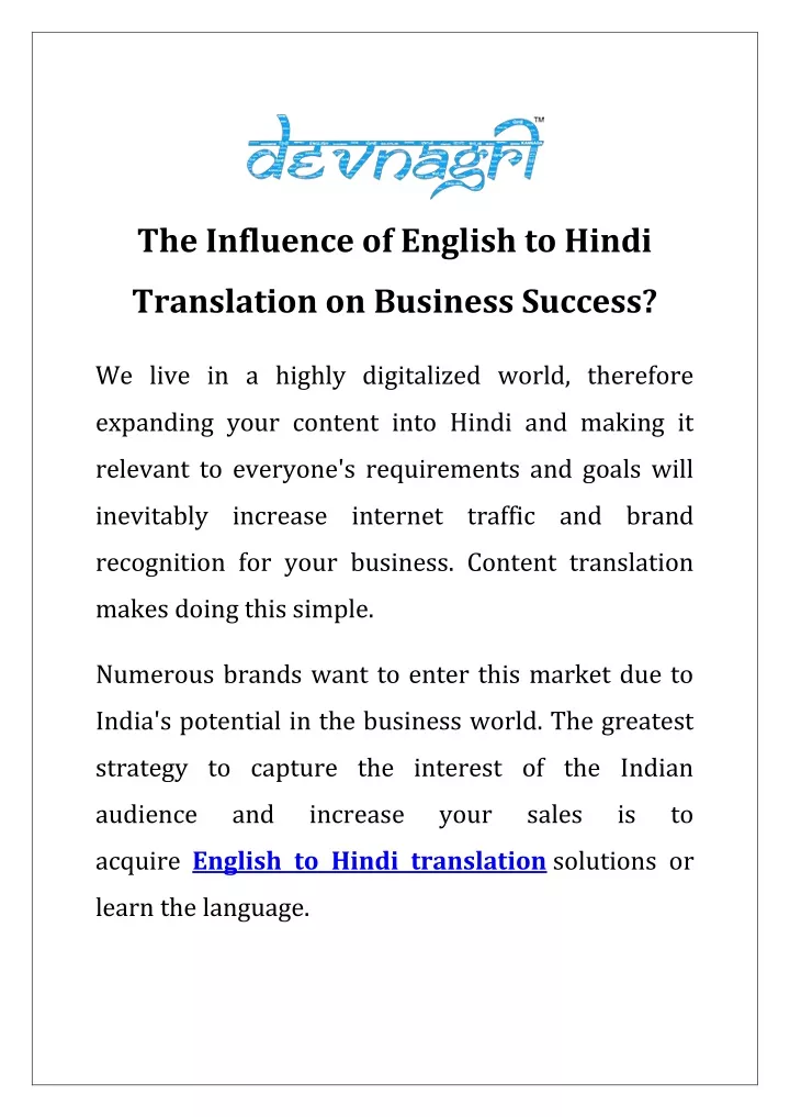 the influence of english to hindi