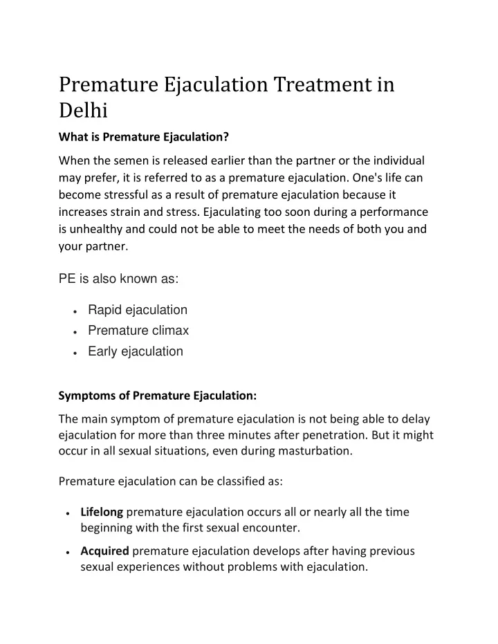 premature ejaculation treatment in delhi