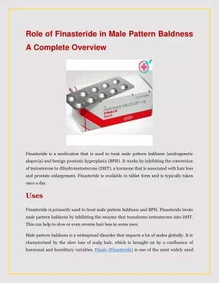 Role of Finasteride in Male Pattern Baldness A Complete Overview