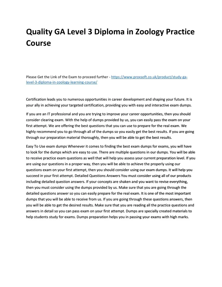 quality ga level 3 diploma in zoology practice