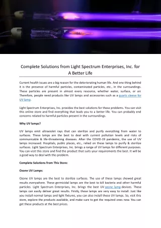 Complete Solutions from Light Spectrum Enterprises, Inc. for A Better Life