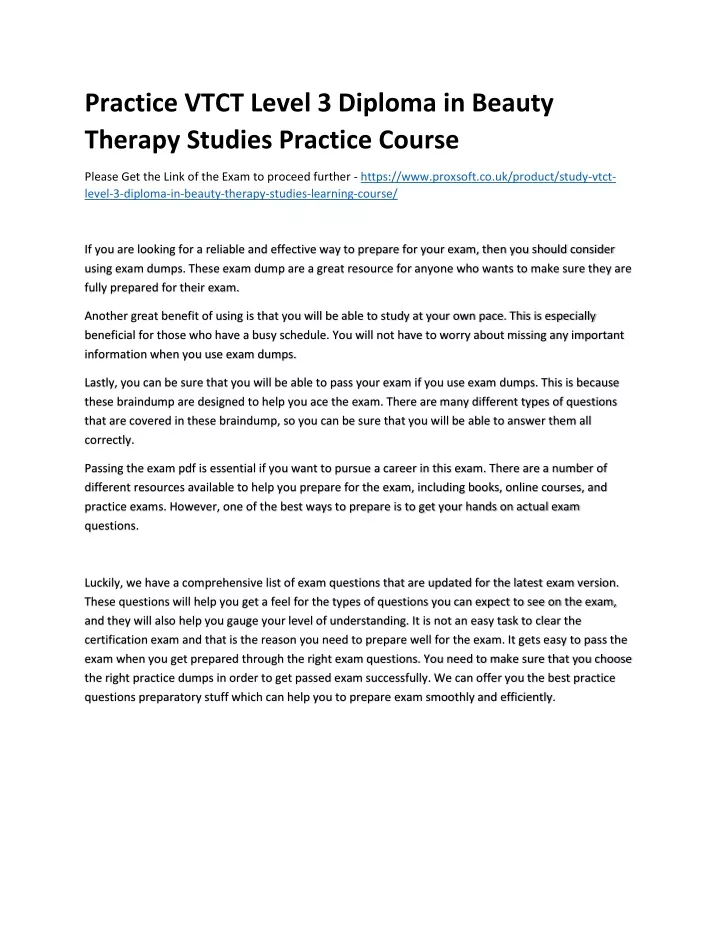 practice vtct level 3 diploma in beauty therapy