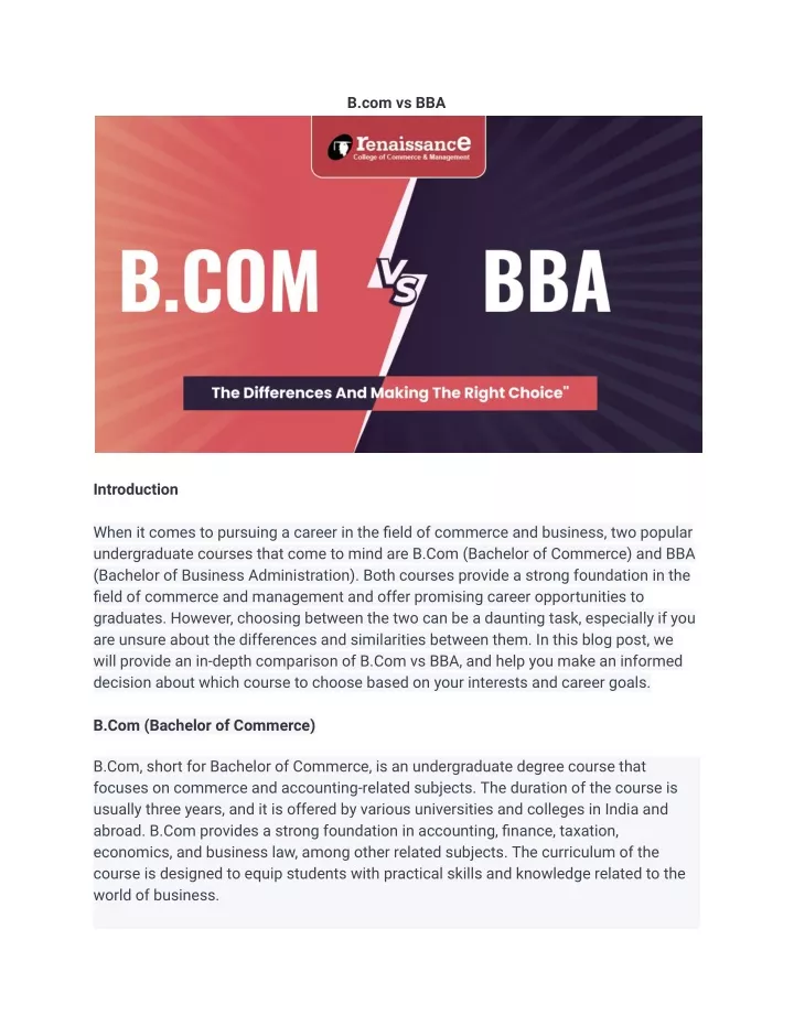 PPT - B.com Vs BBA |choice Between BBA And B.Com PowerPoint ...