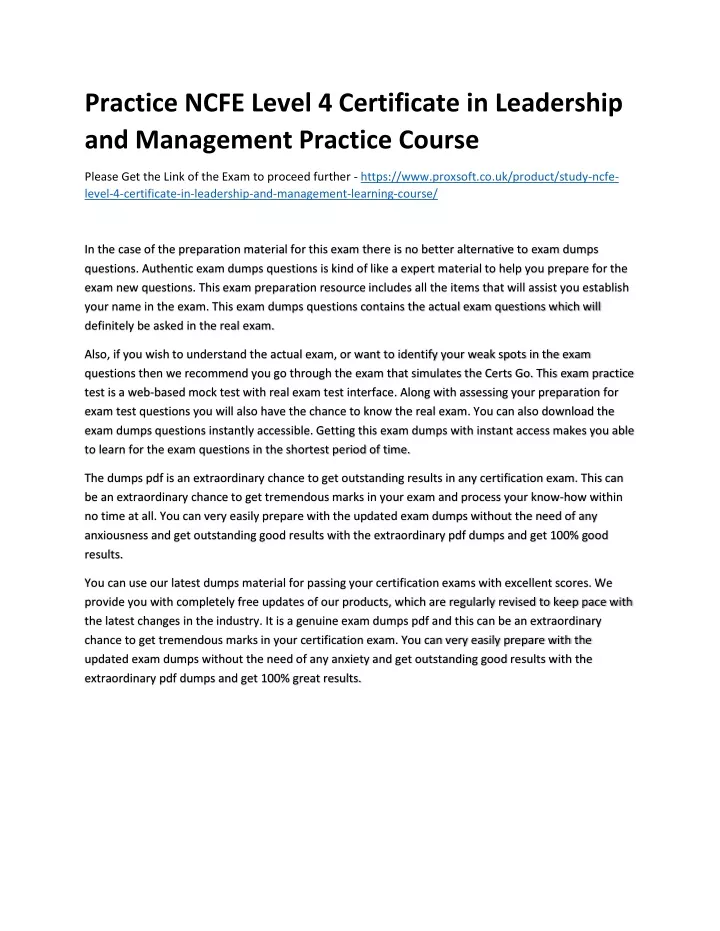 practice ncfe level 4 certificate in leadership