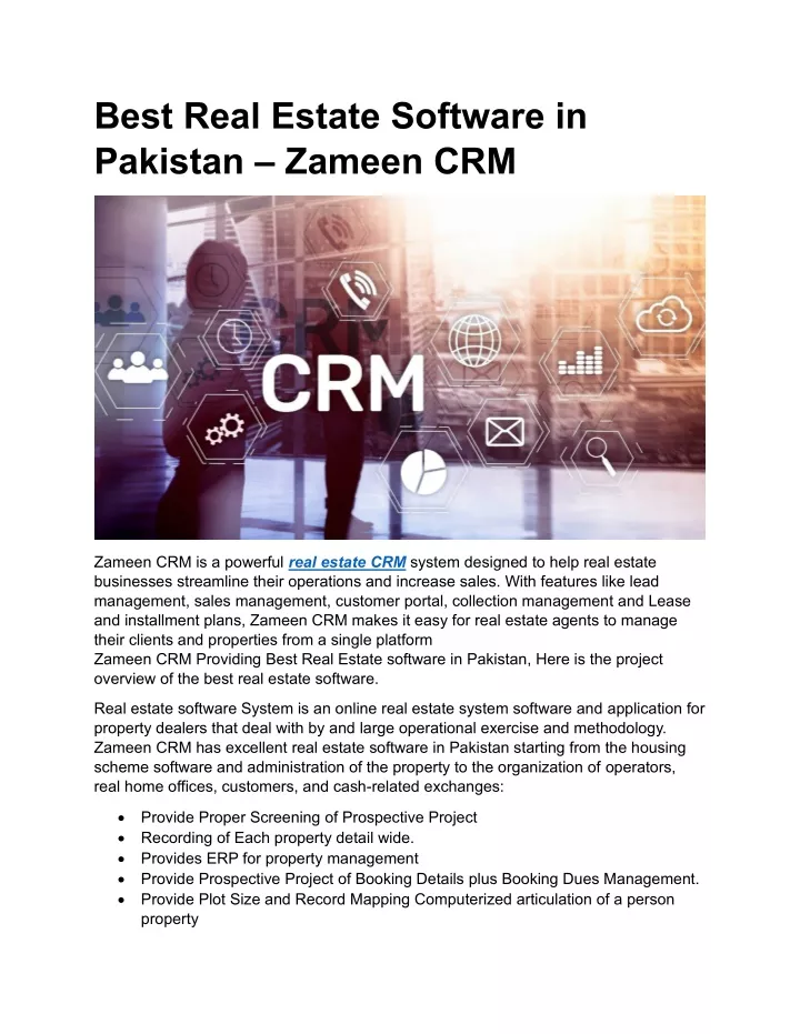 best real estate software in pakistan zameen crm