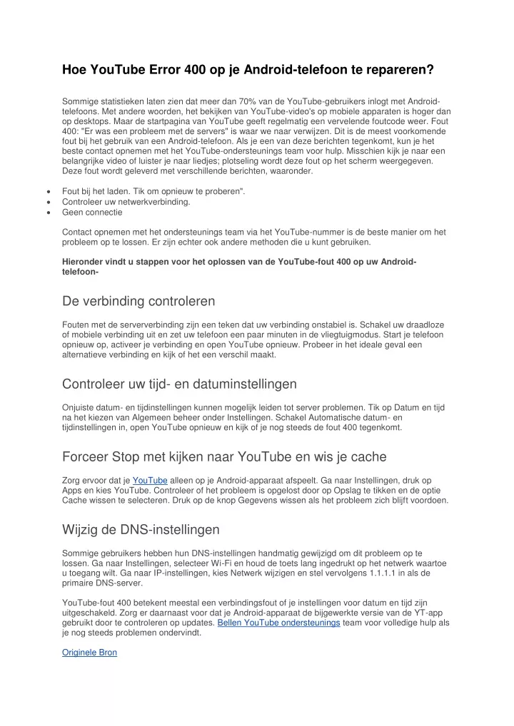 hoe youtube error 400 op je android telefoon