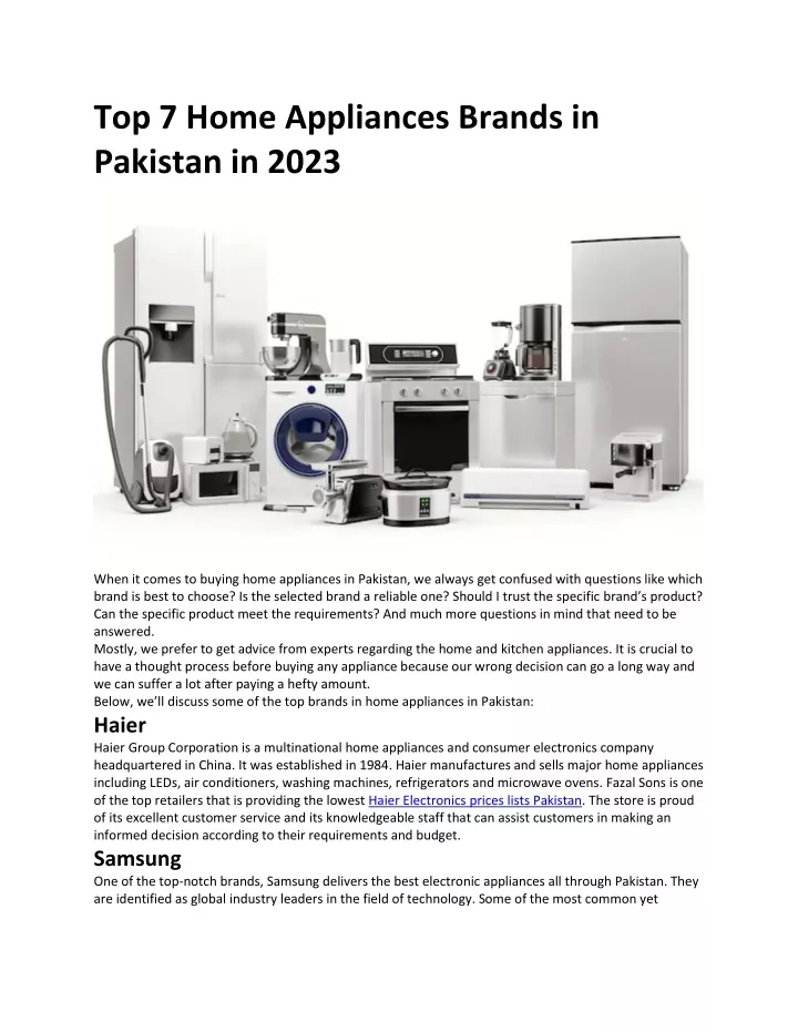 top 7 home appliances brands in pakistan in 2023