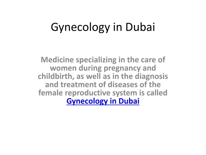 gynecology in dubai