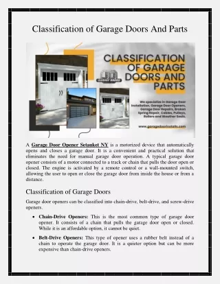 Classification Of Garage Doors And Parts