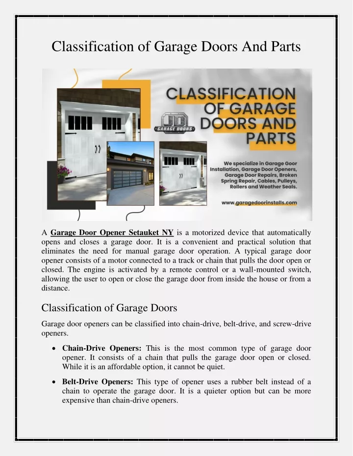 classification of garage doors and parts