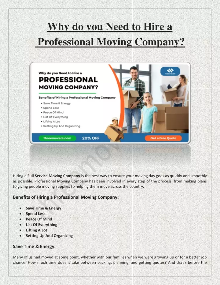 why do you need to hire a professional moving