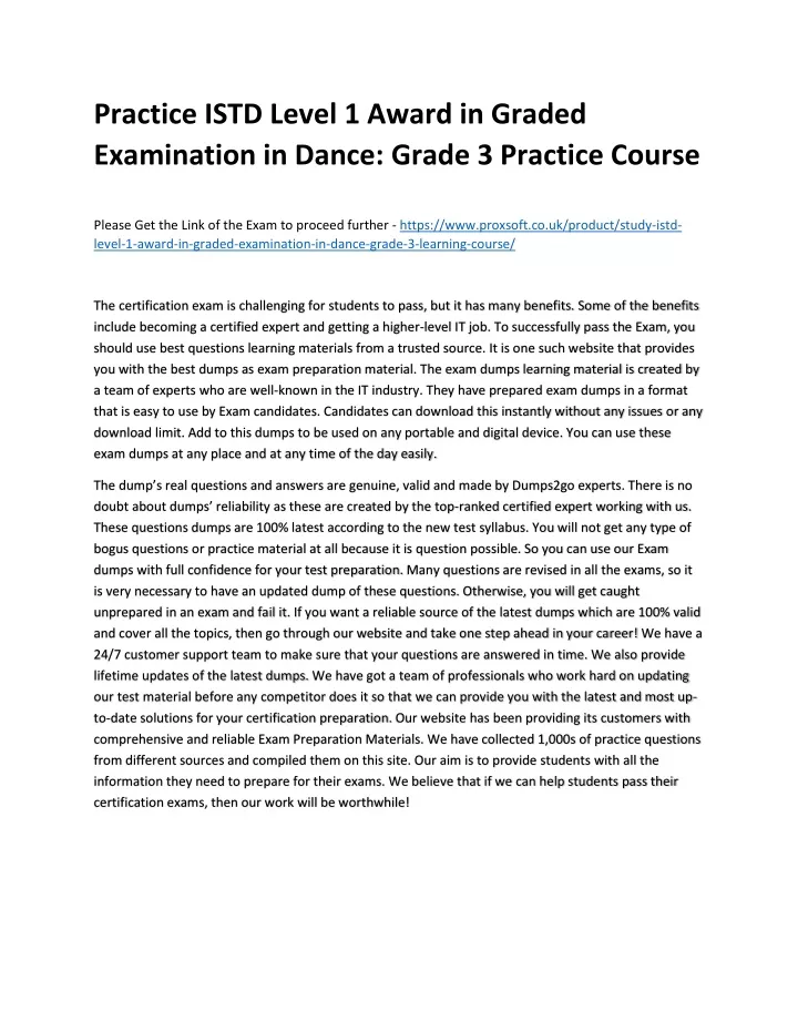 practice istd level 1 award in graded examination