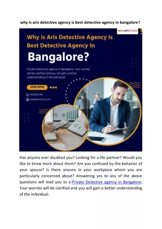 Why is Aris Detective Agency Is Best Detective Agency In Bangalore