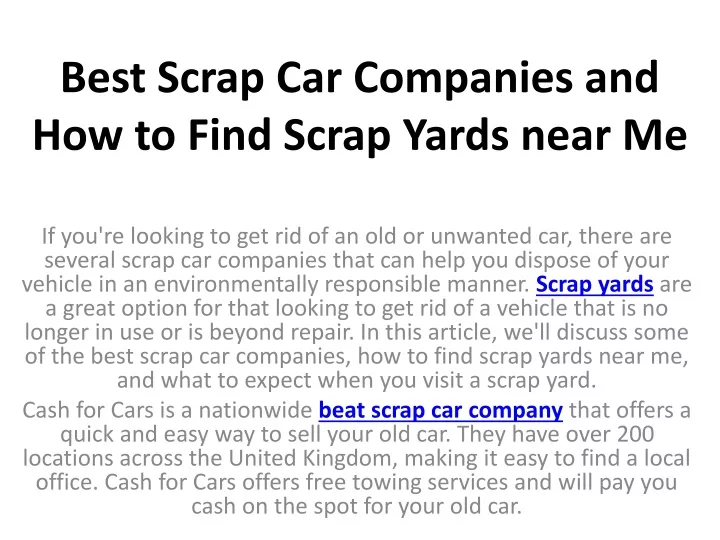 best scrap car companies and how to find scrap yards near me