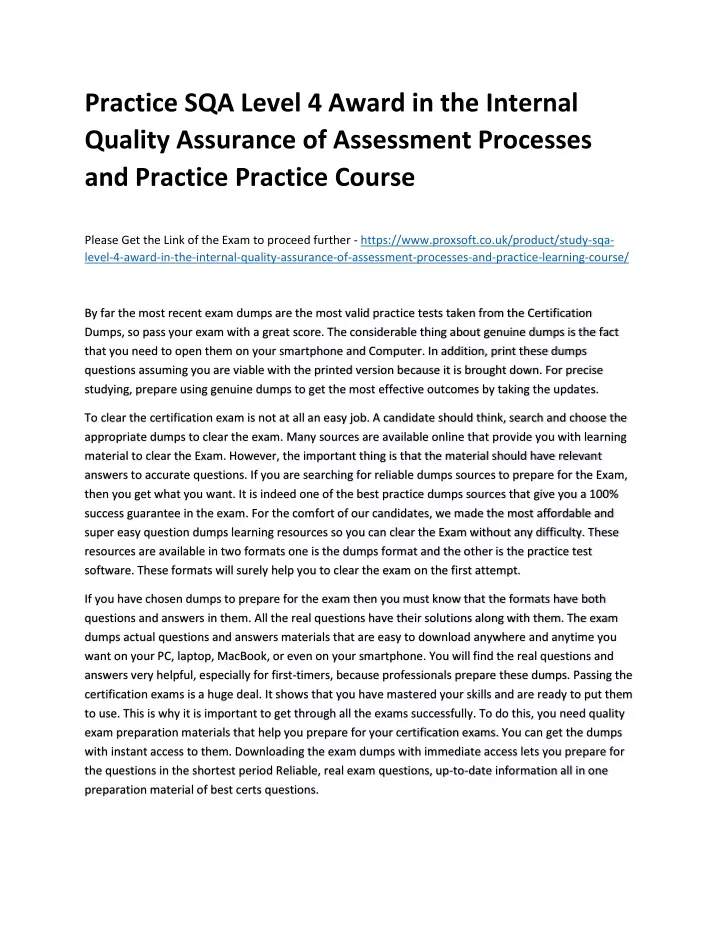 practice sqa level 4 award in the internal