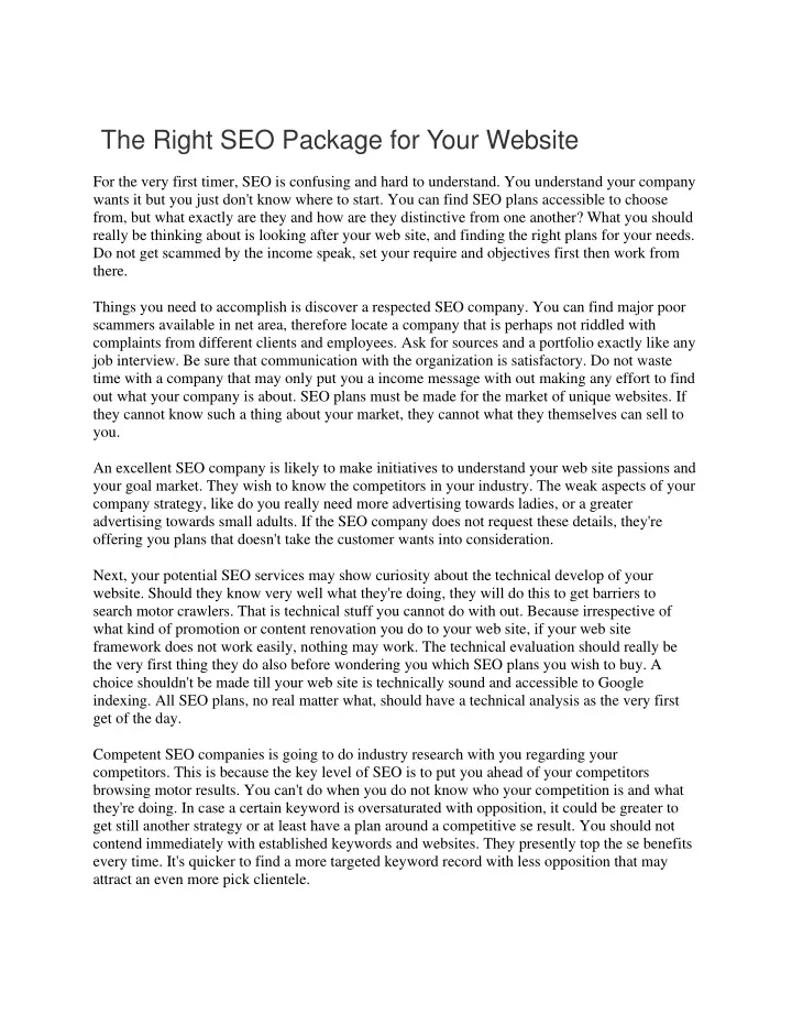 the right seo package for your website